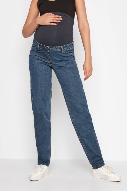 Lts Tall Maternity Indigo Blue Washed Una Stretch Mom Jeans Ex Long > 8 Lts | Tall Women's Maternity Jeans