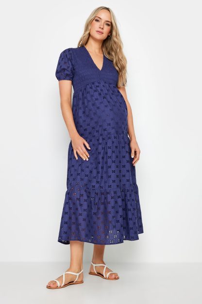 Lts Tall Maternity Navy Blue Broderie Anglaise Tiered Midaxi Dress 18 Lts | Tall Women's Maternity Dresses