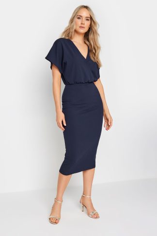 Lts Tall Navy Blue Scuba Wrap Midi Dress 14 Lts | Tall Women's Midi Dresses