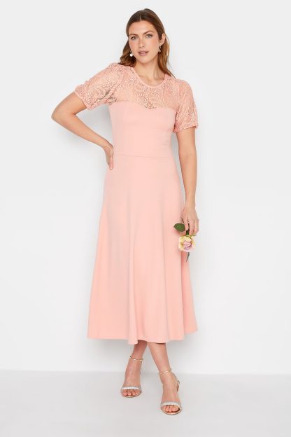 Lts Tall Pink Lace Midi Dress 8 Lts | Tall Women's Midi Dresses