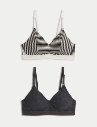 M&S Women's 2pk Non Wired Nursing Bras A-E - 14D-E - Charcoal Mix, Charcoal Mix