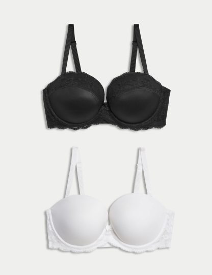 M&S Women's 2pk Wired Multiway Push Up Bras A-E - 42B - Black Mix, Rose Quartz,Black Mix