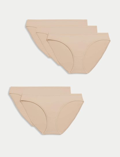 M&S Women's 5pk No VPL Microfibre Low Rise Bikini Knickers - 14 - Rose Quartz, Rose Quartz