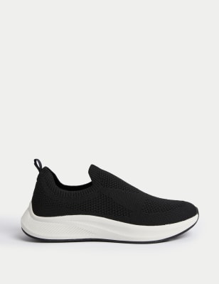 M&S Women's Knitted Slip On Trainers - 6 - Black/Black, Black/Black,Black Mix