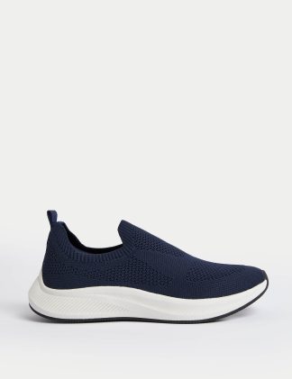 M&S Women's Knitted Slip On Trainers - 6 - Navy Mix, Black/Black,Grey Mix,Navy Mix,Black Mix