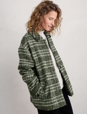 Seasalt Cornwall Women's Wool Blend Checked Relaxed Coat - 16REG - Black Mix, Black Mix