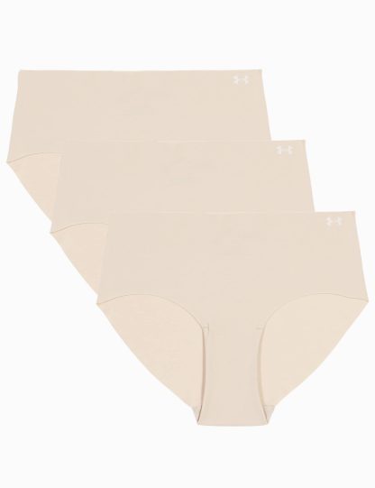 Under Armour Women's 3pk Pure Stretch No Show Hipster Knickers - M - Beige, Black,Beige