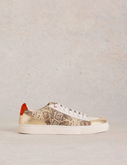 White Stuff Women's Leather Animal Print Metallic Trainers - 5 - Natural Mix, Natural Mix