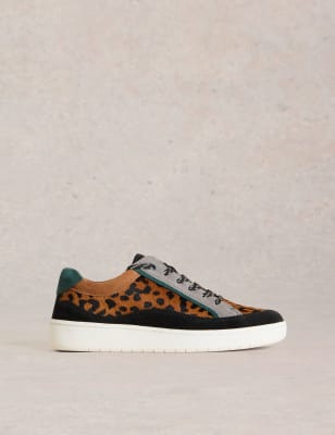 White Stuff Women's Leather Leopard Print Trainers - 7 - Brown Mix, Brown Mix