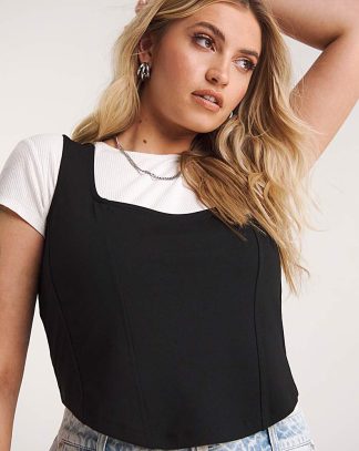 Black Ponte Corset Top