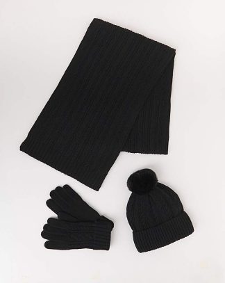 Cable Knit Scarf Hat & Glove Gft iSet