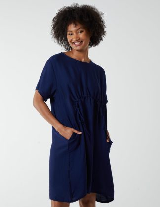 Cocoon Dress With Side Pockets - M/L / NAVY