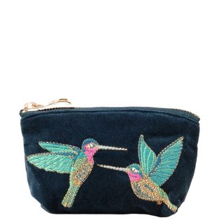 Elizabeth Scarlett Hummingbird Blue Velvet Coin Purse