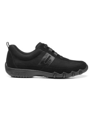 Hotter Women's Leanne II Wide Fit Leather Lace Up Trainers - 4.5 - Black/Black, Black/Black