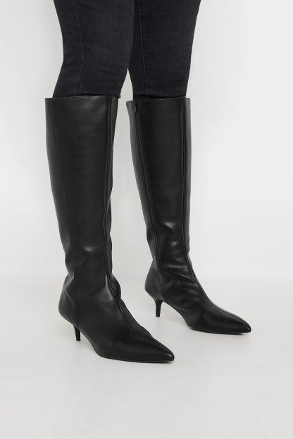 Lts Black Faux Leather Knee High Heeled Boots In Standard Fit Standard > 9 Lts | Tall Women's Knee High Boots