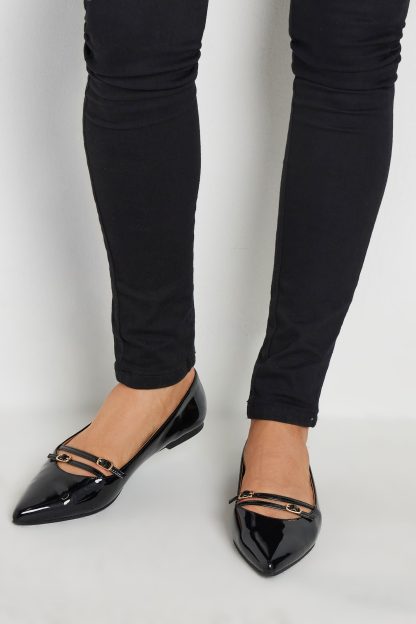 Lts Black Patent Pointed Buckle Flats In Standard Fit Standard > 9 Lts | Tall Women's Flats