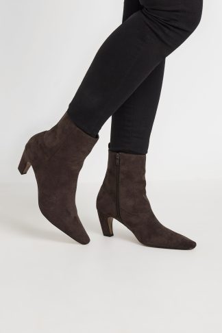 Lts Brown Faux Suede Heeled Ankle Boot In Standard Fit Standard > 11 Lts | Tall Women's Women's Boots