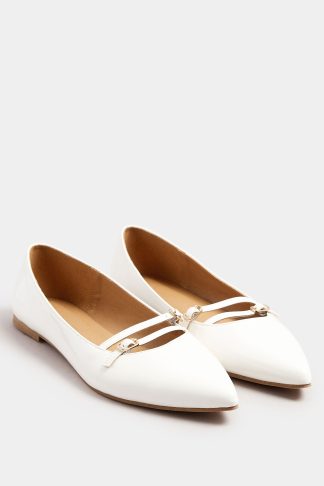 Lts Ivory White Pointed Buckle Flats In Standard Fit Standard > 10 Lts | Tall Women's Flats