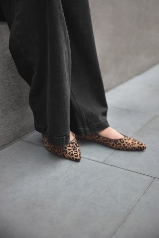 Lts Natural Brown Leopard Print Mary Jane Point Flats In Standard Fit Standard > 7 Lts | Tall Women's Flats