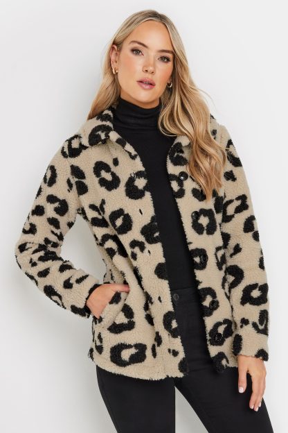 Lts Tall Beige Brown Animal Print Teddy Fleece Jacket 20 Lts | Tall Women's Jackets