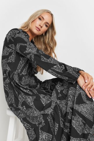 Lts Tall Black Abstract Dash Tiered Smock Dress 16 Lts | Tall Women's Maxi Dresses