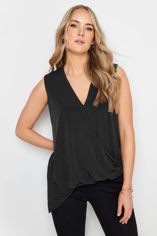 Lts Tall Black Asymmetric Wrap Top 16 Lts | Tall Women's Going Out Tops