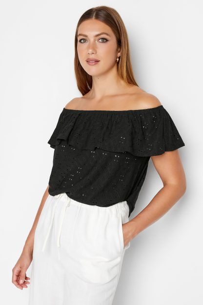 Lts Tall Black Broderie Bardot Top 12 Lts | Tall Women's Day Tops