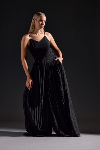 Lts Tall Black Chiffon Pleated Wide Leg Jumpsuit 12 Lts | Tall Women's Jumpsuits