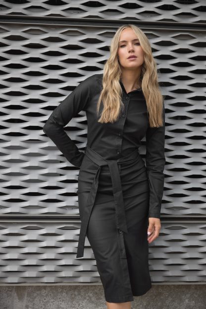 Lts Tall Black Coated Midi Shirt Dress 18 Lts | Tall Women's Shirt Dresses