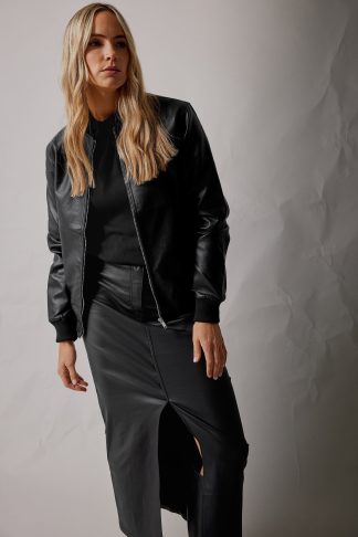 Lts Tall Black Pu Leather Bomber Jacket 14 Lts | Tall Women's Bomber Jackets