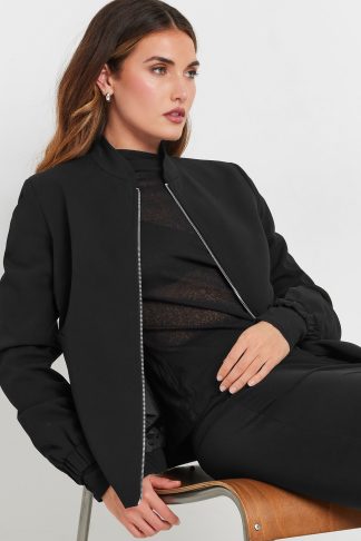 Lts Tall Black Scuba Zip Bomber Jacket 12 Lts | Tall Women's Bomber Jackets