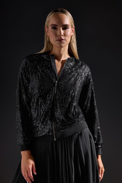 Lts Tall Black Sequin Bomber Jacket 22 Lts | Tall Women's Bomber Jackets