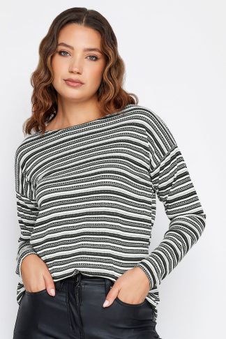 Lts Tall Black & White Jaquard Stripe Top 14 Lts | Tall Women's Day Tops