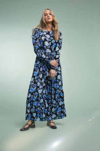 Lts Tall Blue Floral Print Tiered Maxi Dress 14 Lts | Tall Women's Maxi Dresses