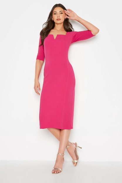 Lts Tall Bright Pink Notch Neck Midi Dress 20 Lts | Tall Women's Midi Dresses