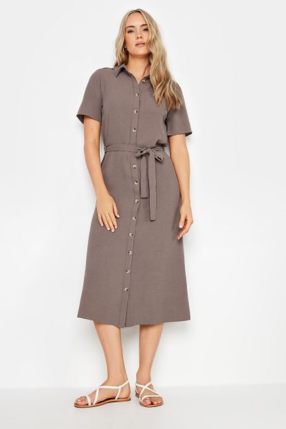 Lts Tall Brown Button Through Midi Dress 10 Lts | Tall Women's Midi Dresses