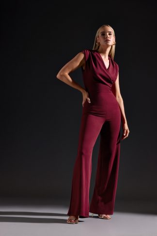 Lts Tall Burgundy Red Cross Over Jumpsuit 10 Lts | Tall Women's Jumpsuits