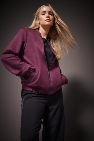 Lts Tall Burgundy Red Faux Suede Bomber Jacket 12 Lts | Tall Women's Bomber Jackets