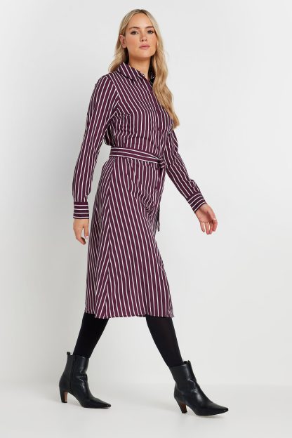 Lts Tall Burgundy Red Striped Long Sleeve Shirt Dress 16 Lts | Tall Women's Shirt Dresses