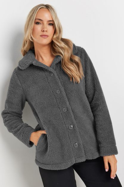 Lts Tall Charcoal Grey Teddy Fleece Jacket 20 Lts | Tall Women's Shackets