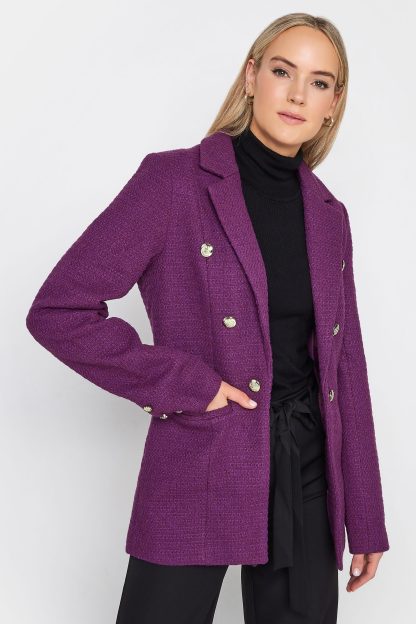 Lts Tall Dark Purple Boucle Button Detail Blazer 10 Lts | Tall Women's Blazer Jackets