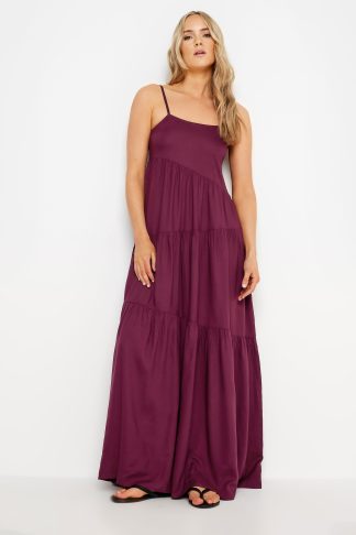 Lts Tall Dark Red Asymmetric Tiered Maxi Dress 16 Lts | Tall Women's Maxi Dresses