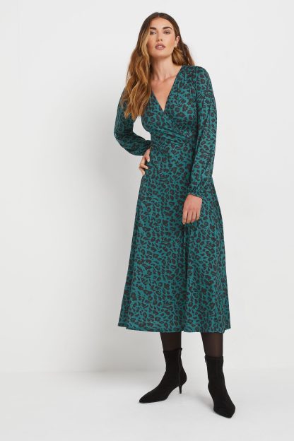 Lts Tall Forest Green Leopard Print Wrap Dress 20 Lts | Tall Women's Wrap Dresses