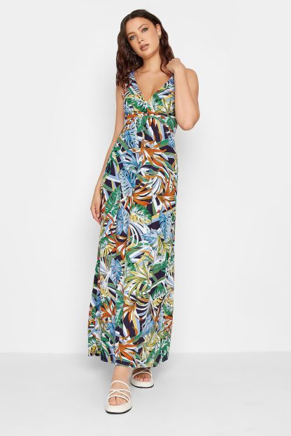 Lts Tall Green Palm Leaf Print Maxi Dress 12 Lts | Tall Women's Maxi Dresses