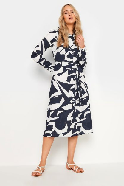 Lts Tall Navy Blue Abstract Print Midi Shirt Dress 8 Lts | Tall Women's Shirt Dresses