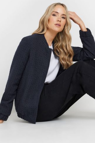 Lts Tall Navy Blue Boucle Tweed Bomber Jacket 16 Lts | Tall Women's Bomber Jackets