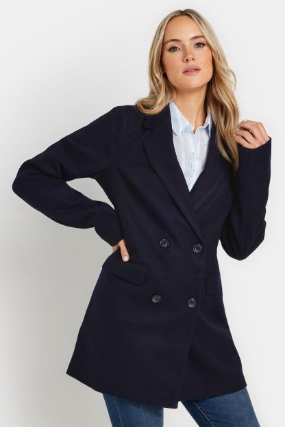 Lts Tall Navy Blue Double Breasted Brushed Jacket 10 Lts | Tall Women's Jackets