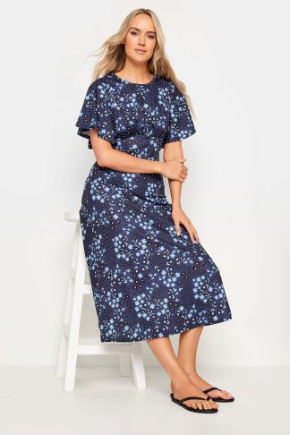 Lts Tall Navy Blue Floral Midi Dress 20 Lts | Tall Women's Midi Dresses