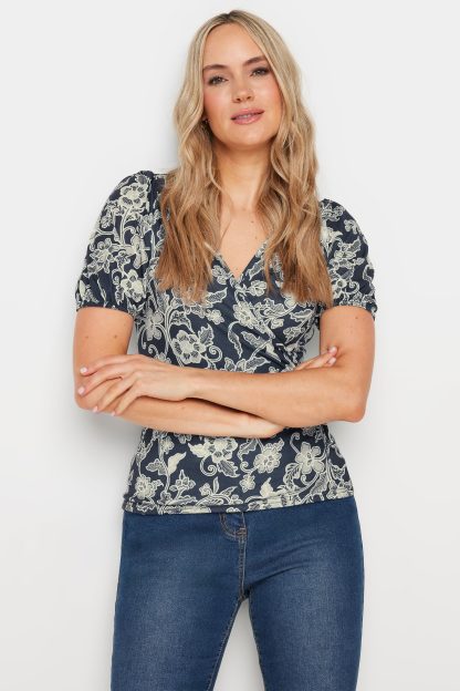 Lts Tall Navy Blue Floral Print Wrap Top 8 Lts | Tall Women's Wrap Tops