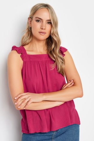 Lts Tall Pink Crinkle Frill Top 24 Lts | Tall Women's Summer Tops